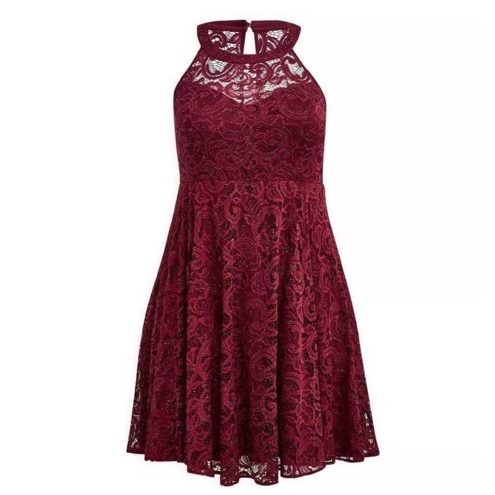 Torrid Plus Size 20 Mini Halter Burgundy Dress Skater